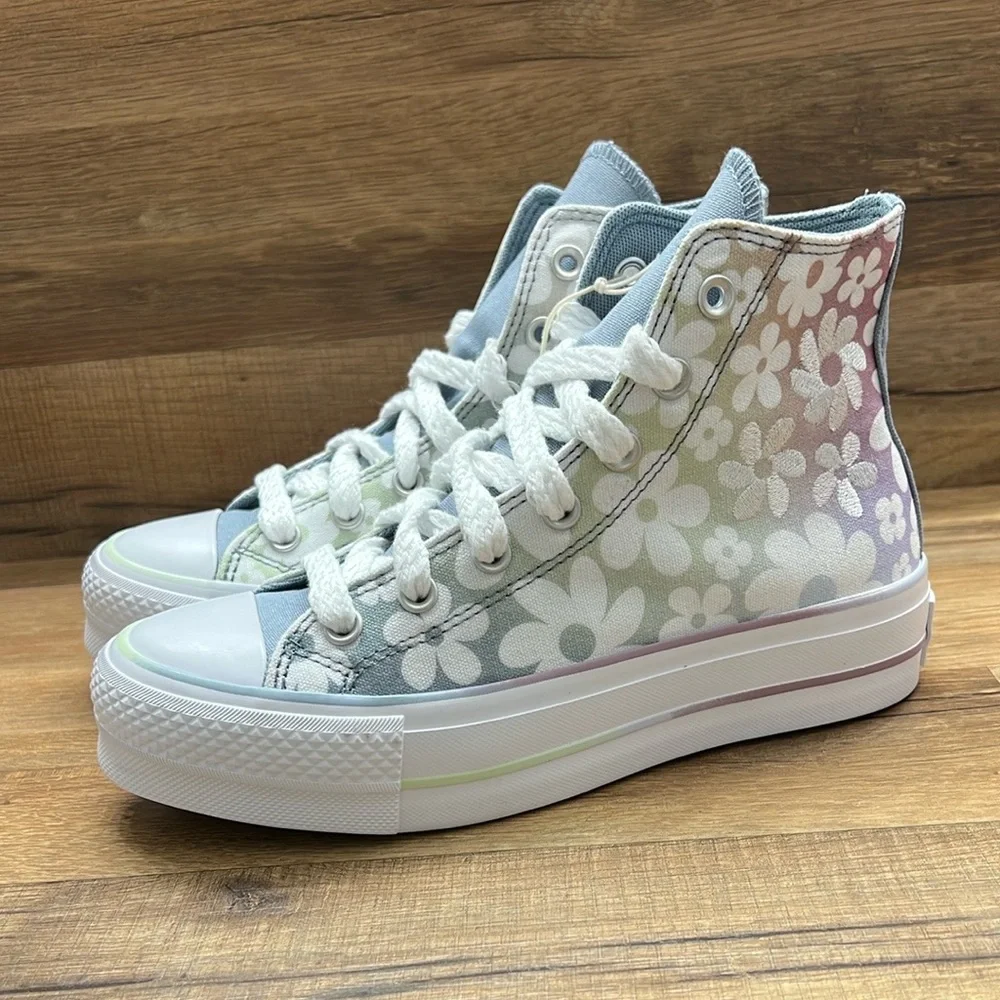 Platform Converse Pink and White Floral High-Top Sneakers